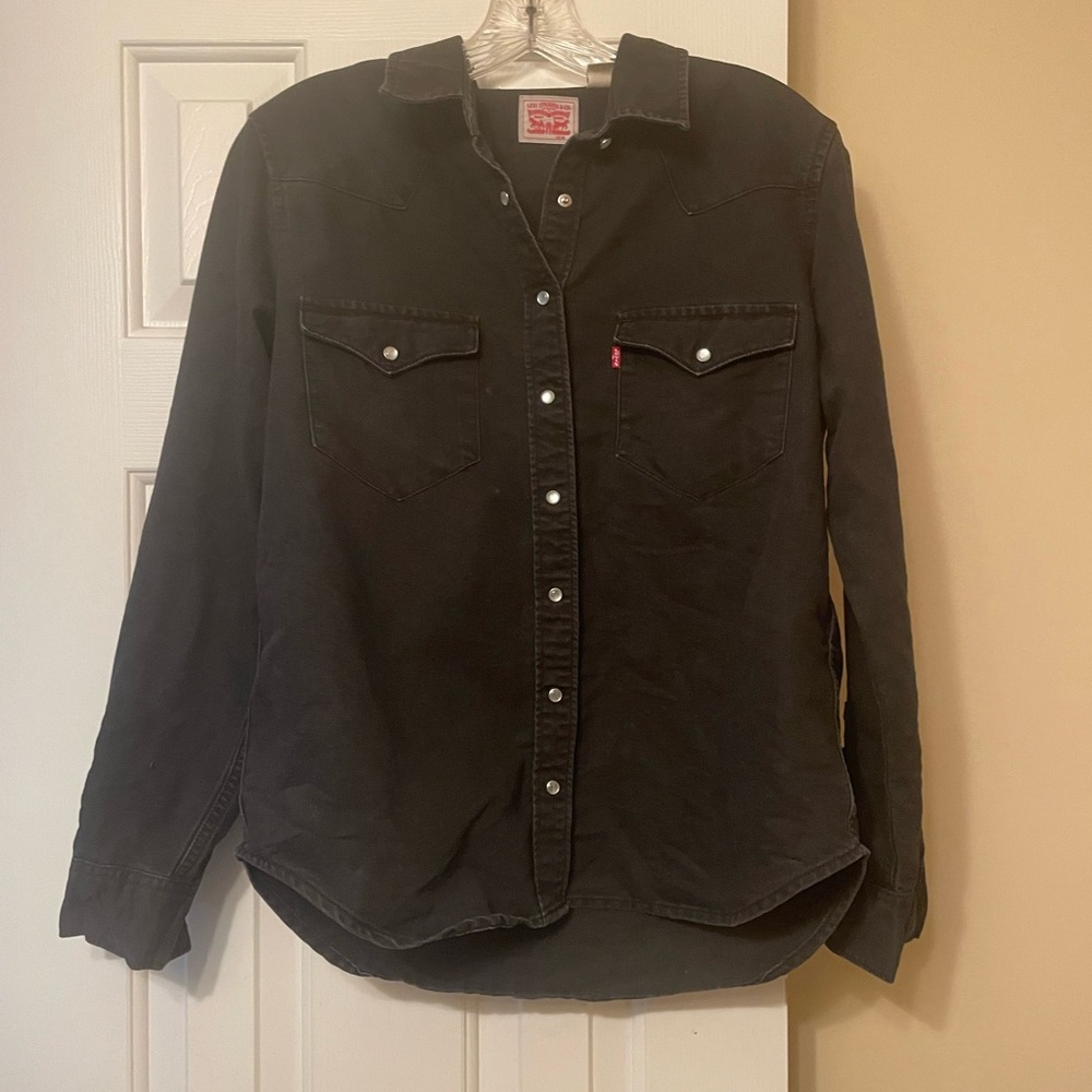 Levis Shirt Mens M Black Denim Pearl Snap Long Sleeve